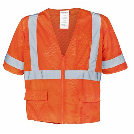IRONWEAR Polyester Mesh Safety Vest Class 3 w/ Zipper & 6 Pockets (Orange/X-Large) 1294-OZ-XL